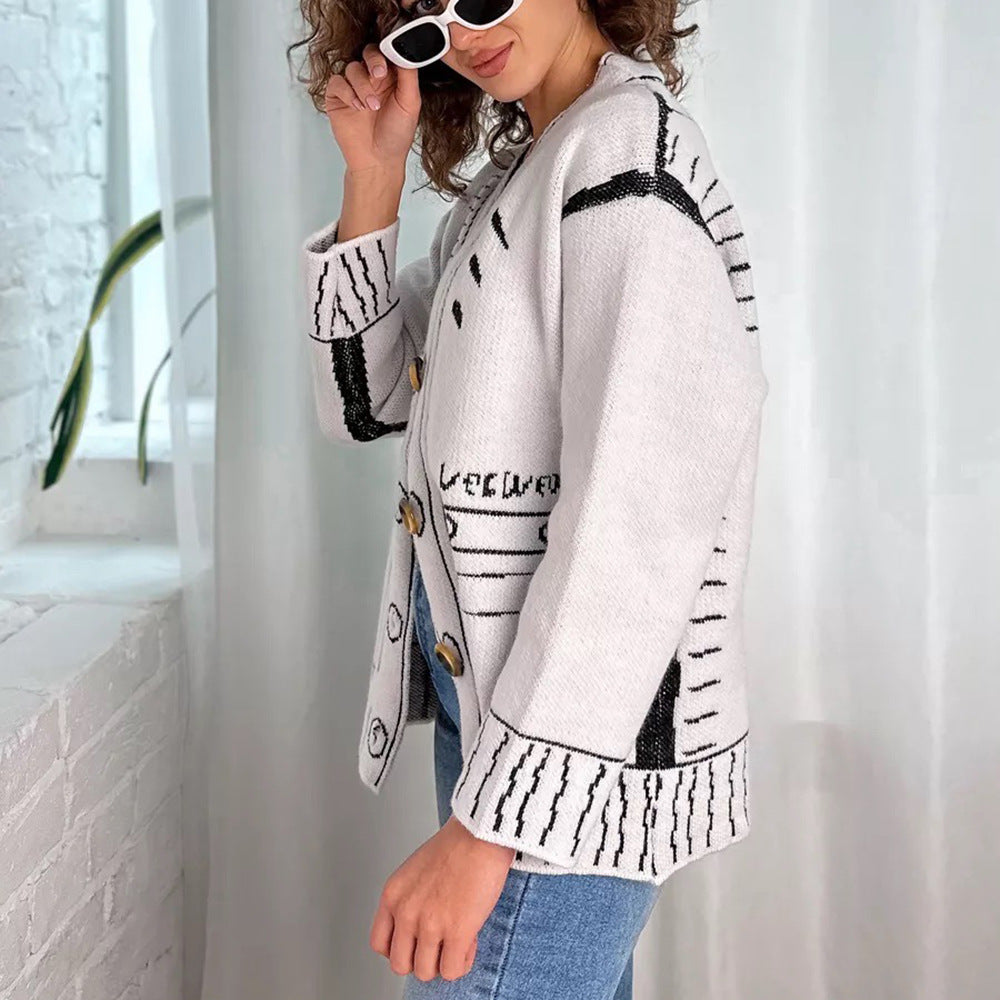 Damen Strickcardigan Lockerer Schnitt Große Knöpfe Beige
