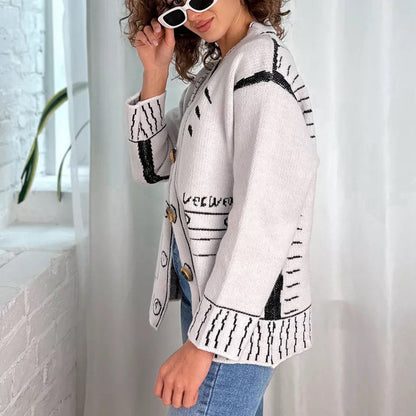 Damen Strickcardigan Lockerer Schnitt Große Knöpfe Beige