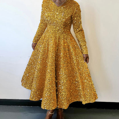 Damen Abendkleid Lang Glitzernd Schwarz - Norvielle