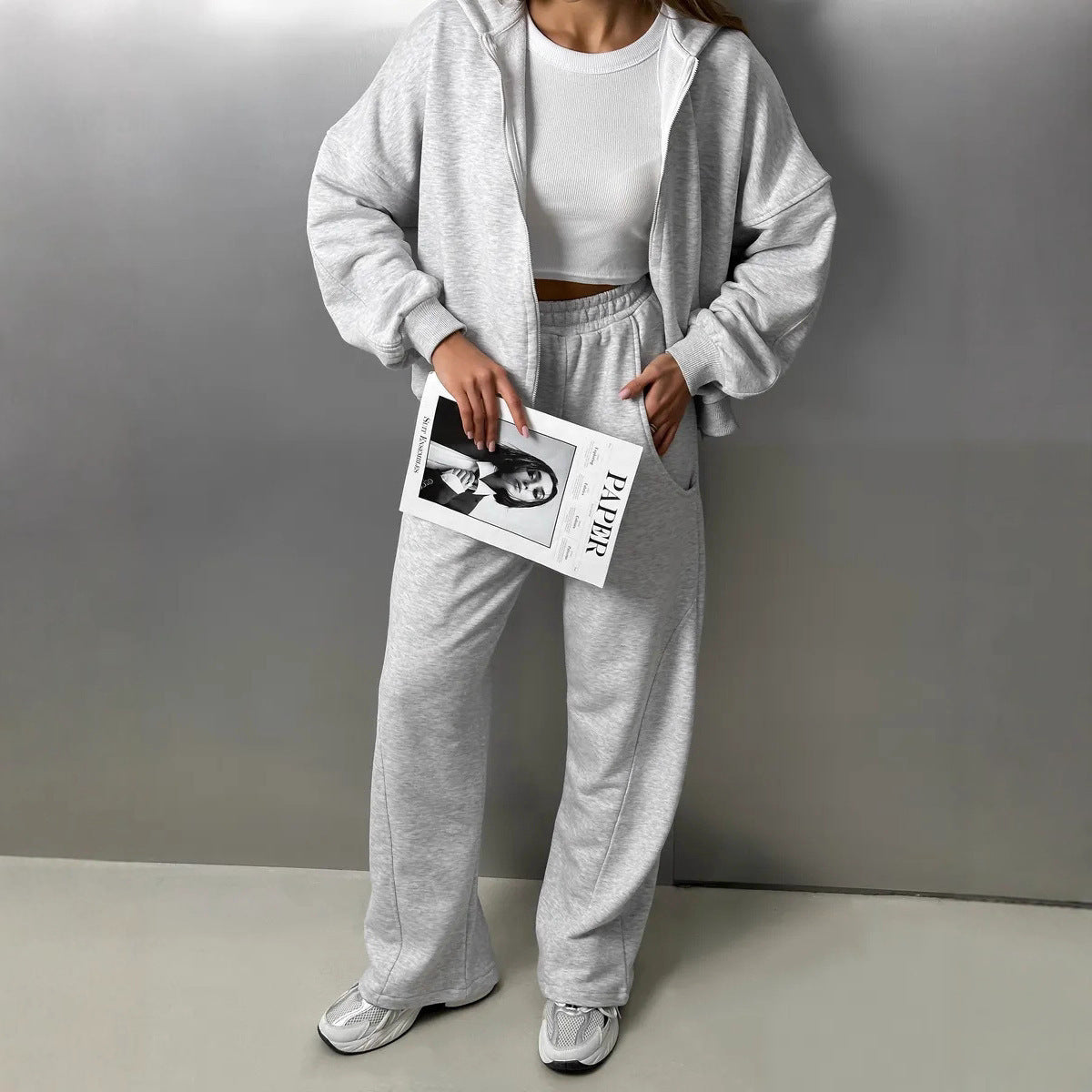 Damen Oversized Kapuzenjacke Sweatpants Set Bequem Schwarz - Norvielle