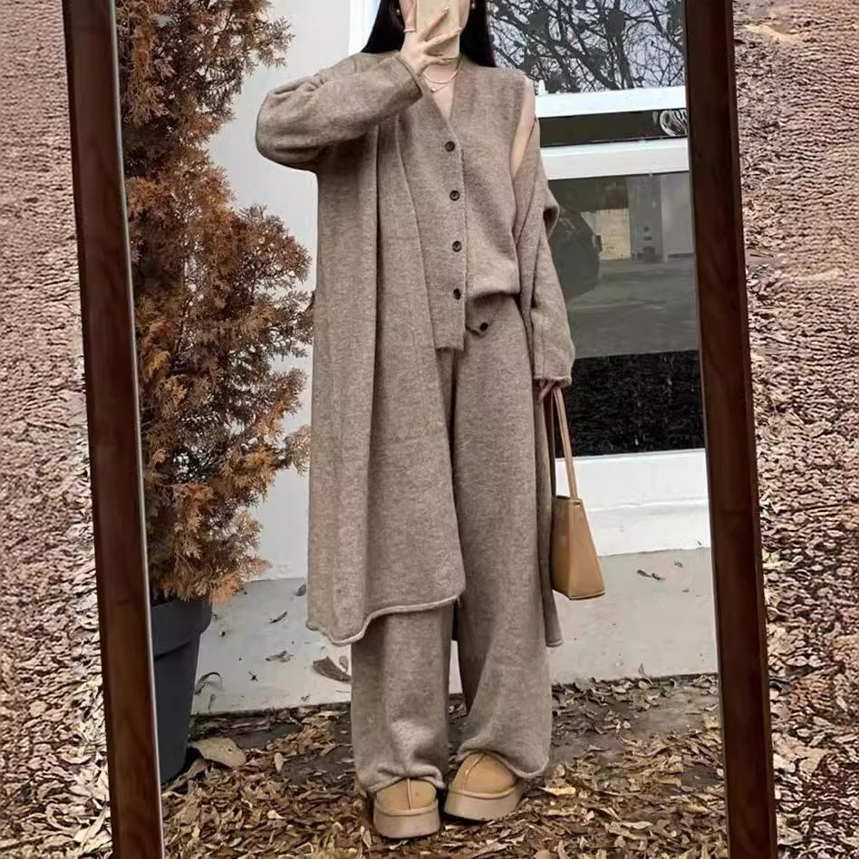 Damen Strickensemble Longcardigan weite Hose Norvielle