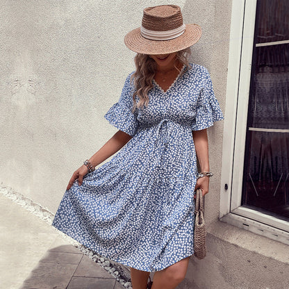 Damen Sommerkleid Taillenknoten Voluminöser Rock Norvielle