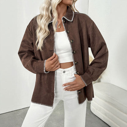Damen Lässige Jacke Kontrastnähte