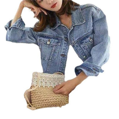 Damen Denimjacke Aufwendig Gestickter Schriftzug