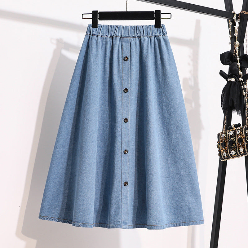 Damen Denim-Rock Lang mit Druckknöpfen