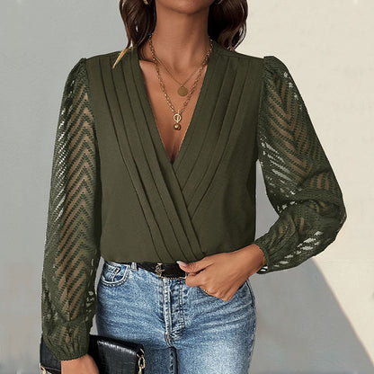 Damen Bodysuit Rüsche Transparent Ärmel Norvielle
