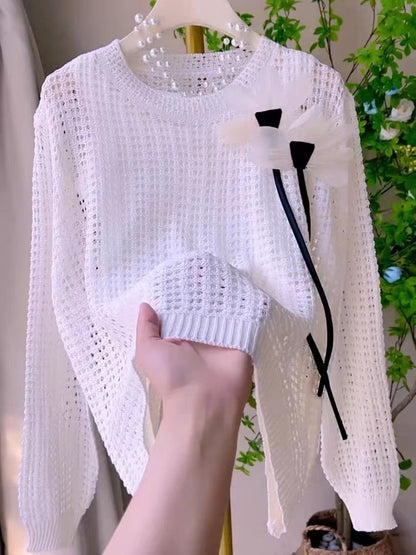 Damen Strickpullover Florale Applikationen Norvielle