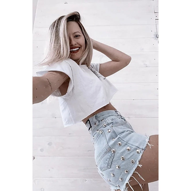 Damen Jeansrock Lässiger Schnitt Mit Nieten