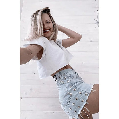Damen Jeansrock Lässiger Schnitt Mit Nieten