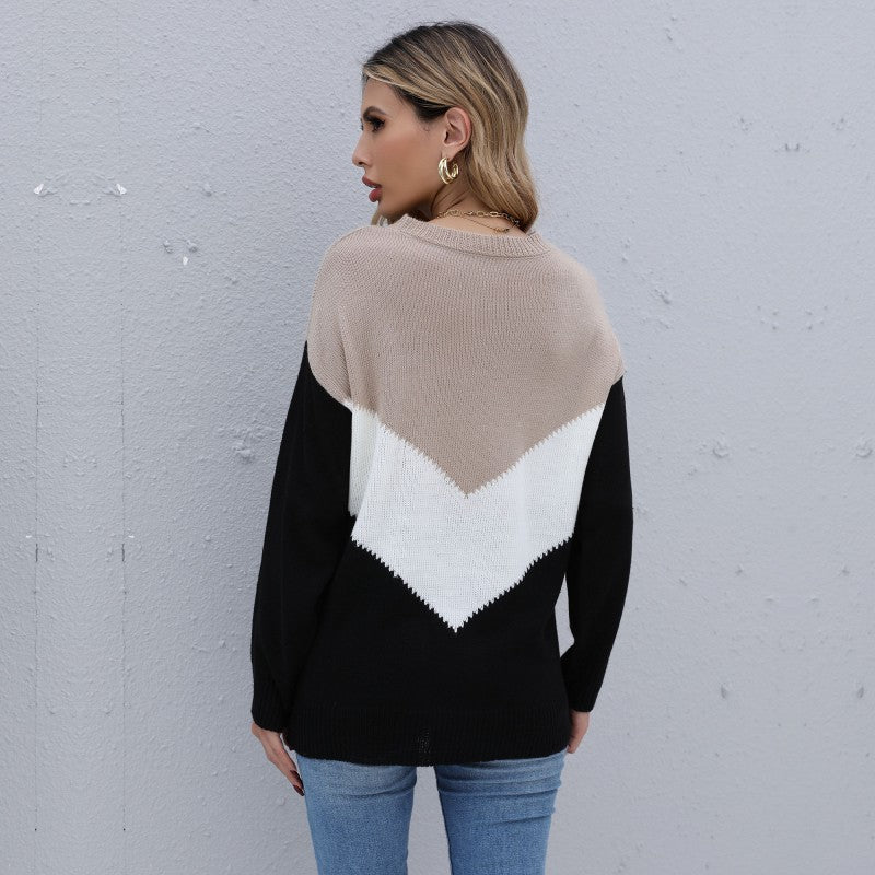 Damen Pullover V-Ausschnitt Geometrisches Muster Norvielle