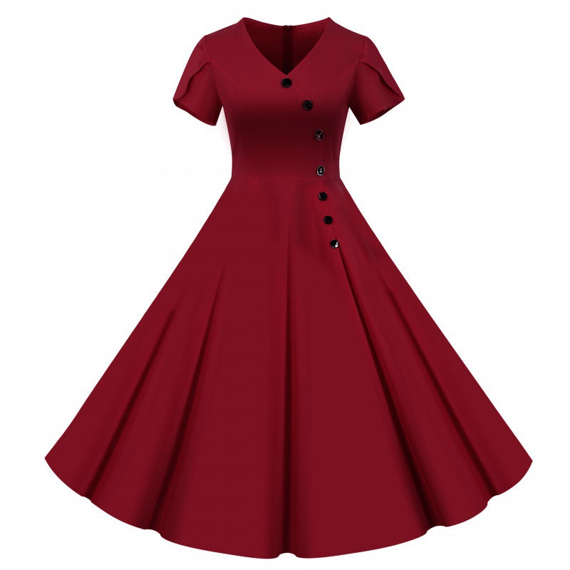 Damen Swingkleid V-Ausschnitt Weit Rock Norvielle