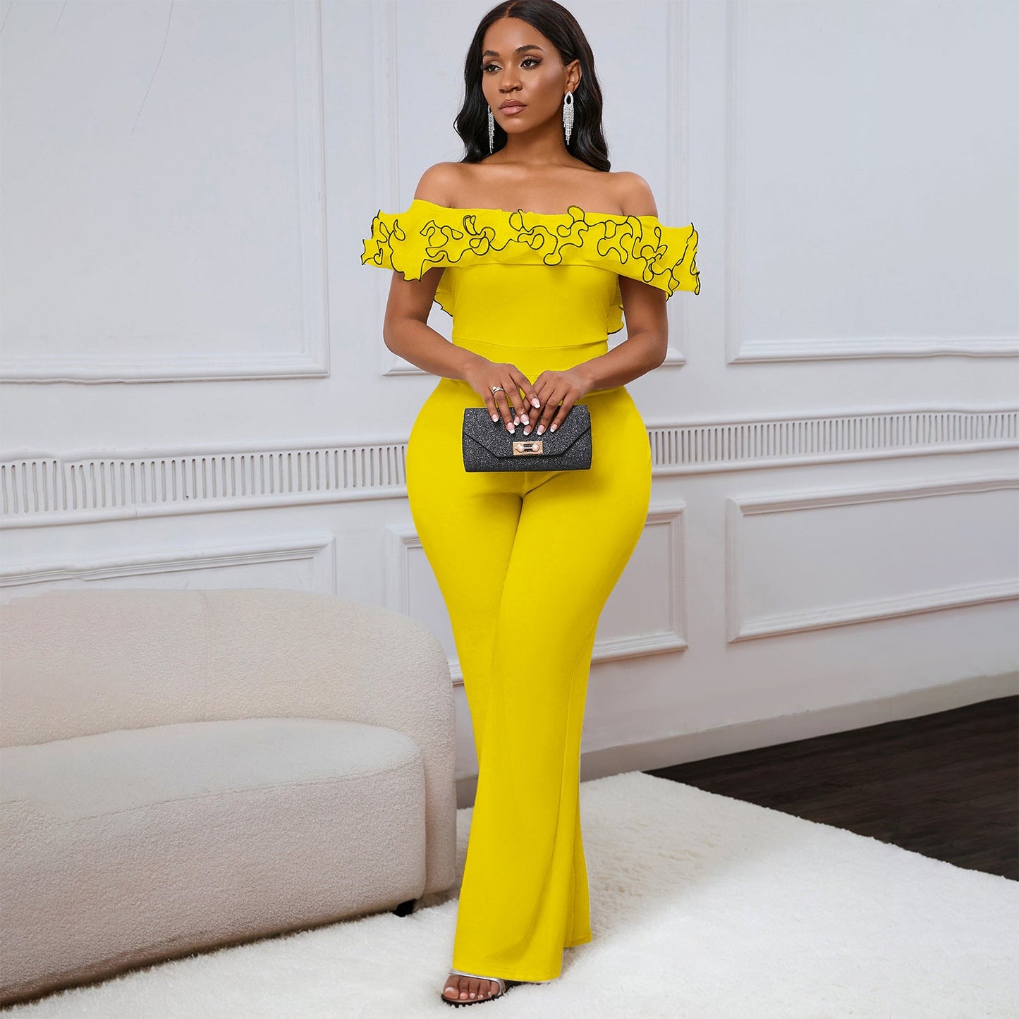 Damen Jumpsuit Voluminöser Rüschenkragen Eleganter Schnitt Norvielle