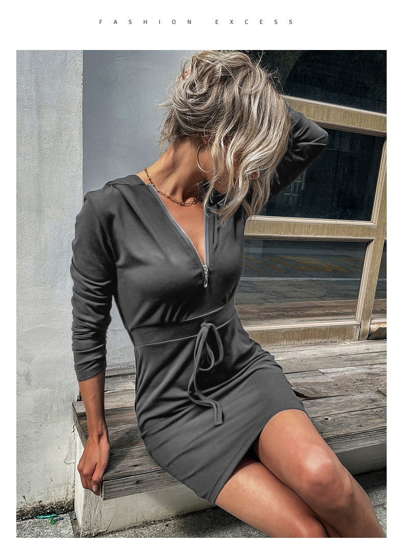 Damen Sportkleid Reißverschluss Regulierbarer Gürtel Norvielle