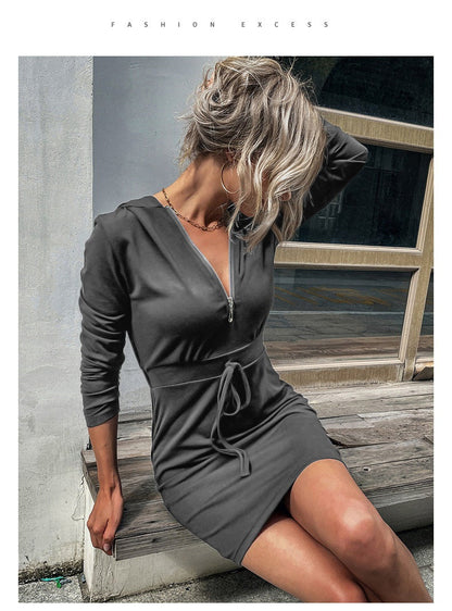 Damen Sportkleid Reißverschluss Regulierbarer Gürtel Norvielle