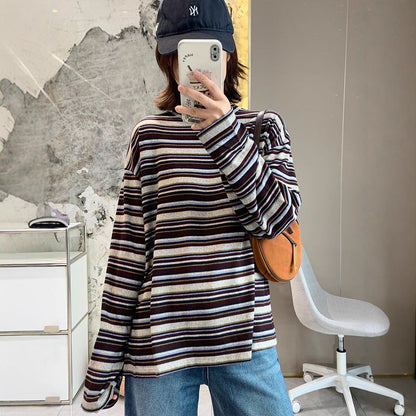 Damen Langarmshirt Streifenmuster Baumwolle Modern Schwarz Weiß - Norvielle