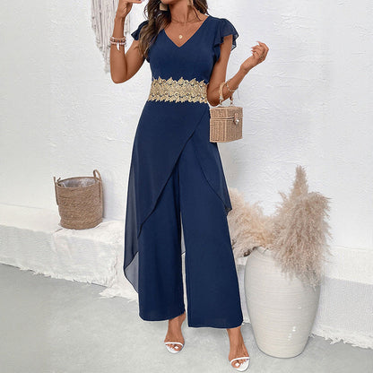 Damen Jumpsuit mit floralen Spitzenakzenten Weich Norvielle
