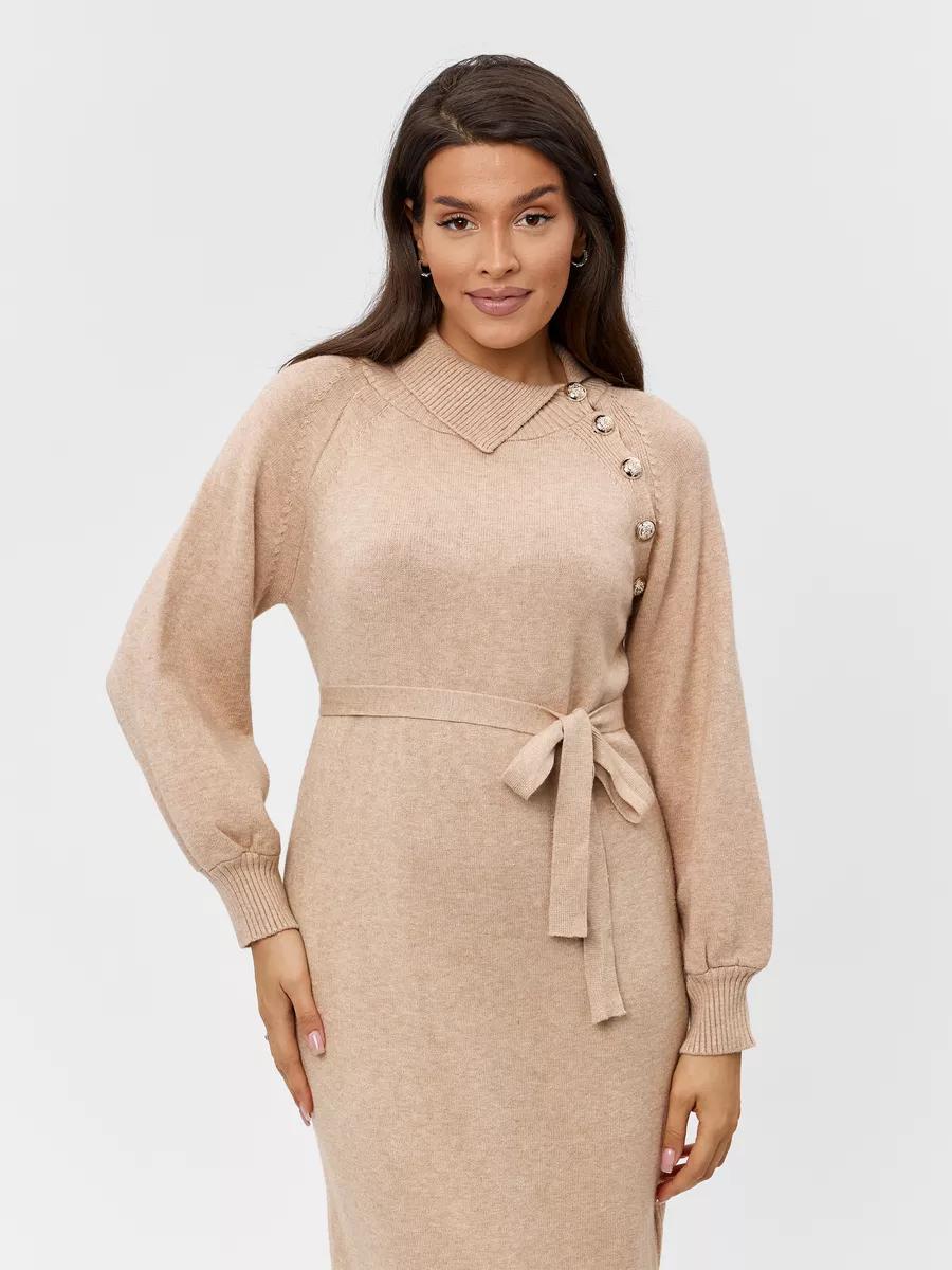 Damen Strickkleid mit Gürtel und Knöpfen