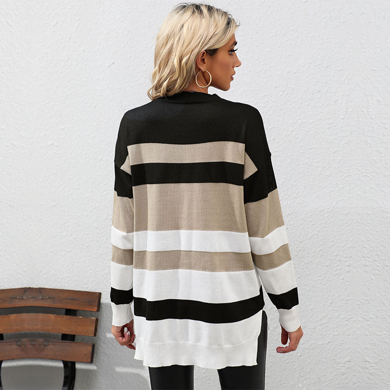 Damen Pullover Streifen Lässiger Schnitt Kontrastdetails Norvielle