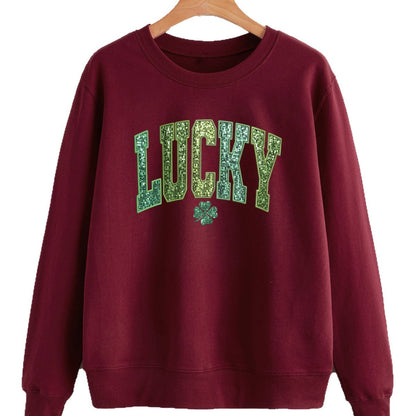 Damen Sweatshirt Glitzernd Kleeblattmotiv Norvielle