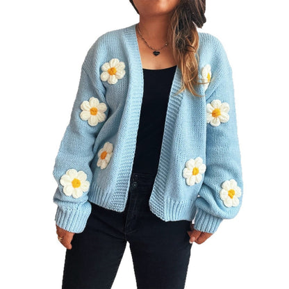 Damen Strickjacke Florale Applikationen Norvielle
