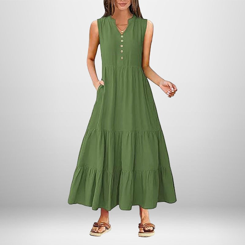Damen Maxikleid Knöpfe Seitentaschen Norvielle