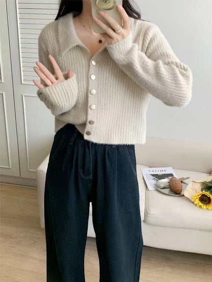 Damen Kurzstrickjacke V-Ausschnitt Knöpfe Norvielle