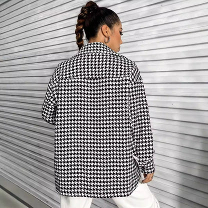 Damen Oversized Bluse Hahnentritt-Design Baumwolle