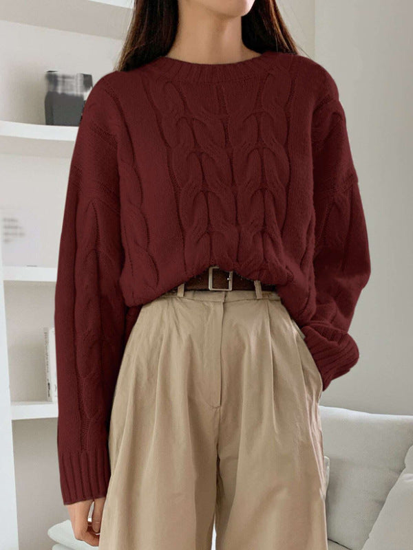 Damen Grobstrickpullover Zopfmuster Weites Modell Norvielle