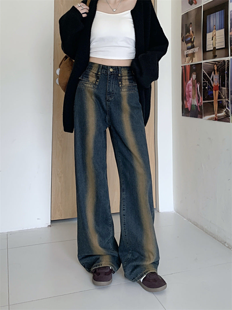 Damen Weite Jeans Norvielle mit Knopfgestaltung