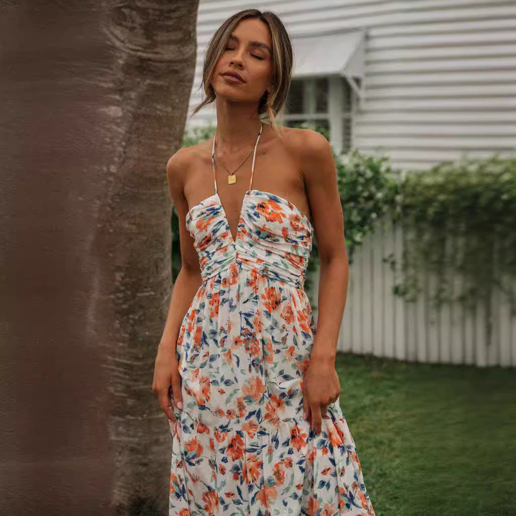 Damen Maxikleid Blumendruck Verstellbare Träger Norvielle