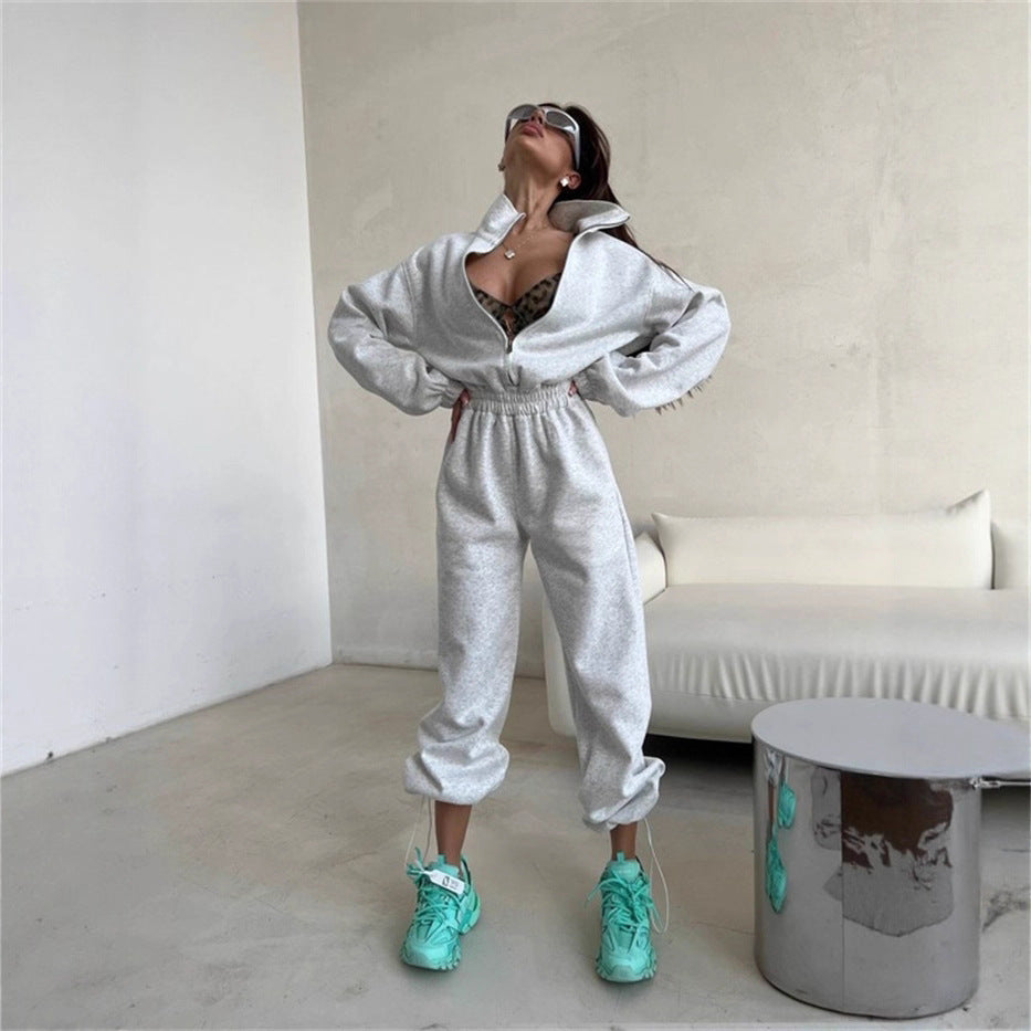 Damen Sweatanzug Elastisch Höher Kragen Norvielle