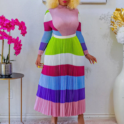 Damen Maxikleid mit Grafikdesign und Plissee-Optik Norvielle