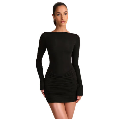 Damen Minikleid Schulterfrei Elegante Drapierung Norvielle