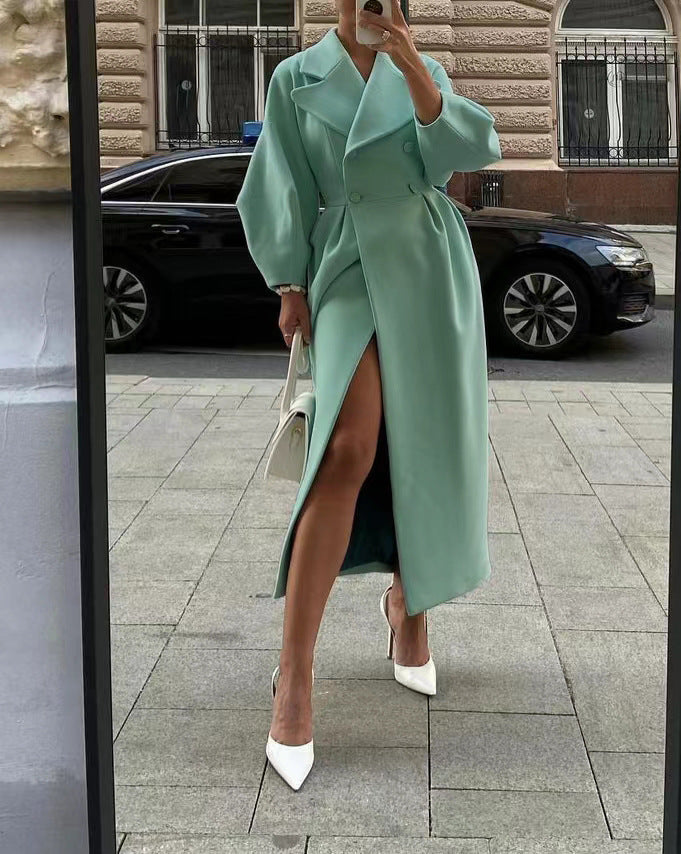 Damen Wollmantel Doppelreihig Reverskragen Eleganter