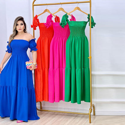 Damen Maxikleid Schulterfrei Rüschendetails Norvielle