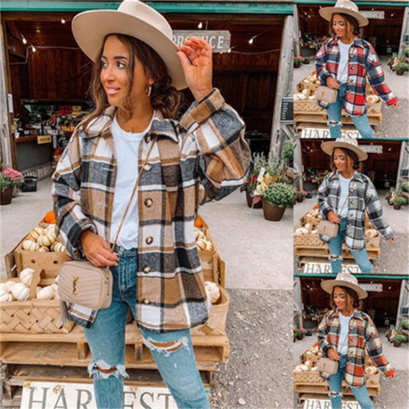 Damen Flanellhemdjacke Karomuster Knopfverschluss Norvielle - Norvielle