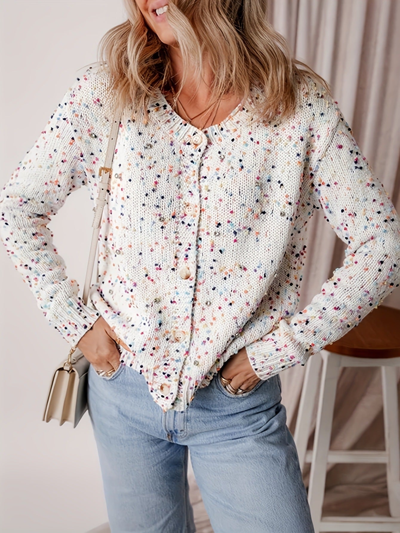Damen Strickjacke Bunt Muster