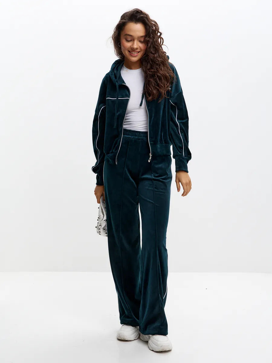 Damen Sportlicher Velour-Anzug mit Kapuze Elastisch