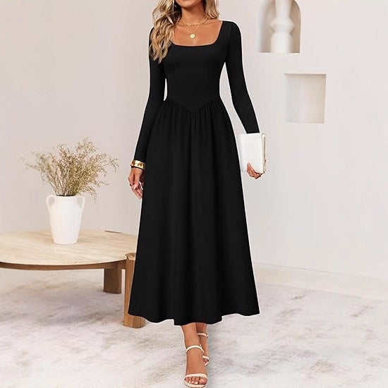 Damen Elegantes Midi-Kleid mit Quadratausschnitt und langen Ärmeln