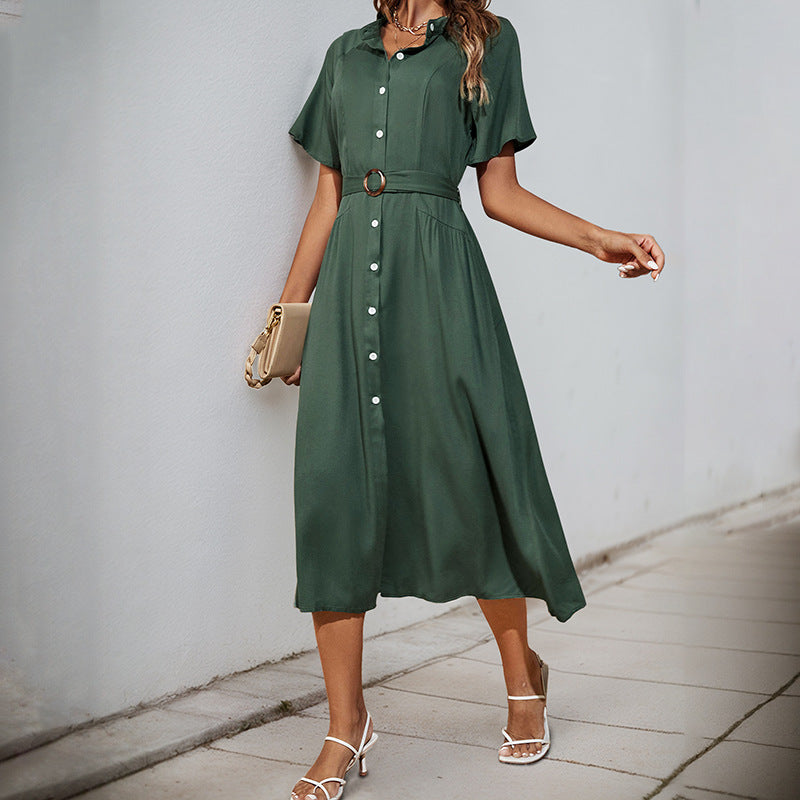 Damen Midi-Kleid Knopfleiste Seitenschlitz Norvielle