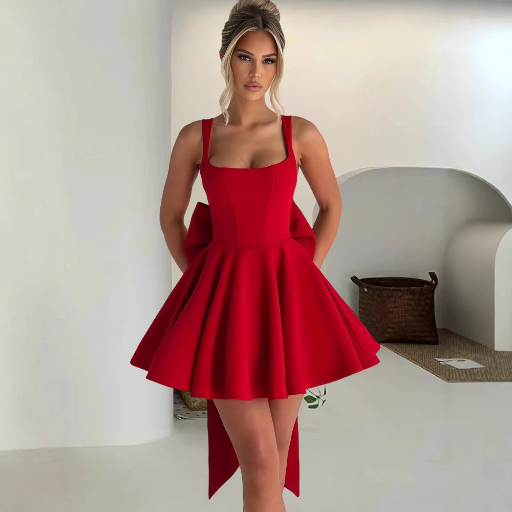 Damen Cocktailkleid Oversized Schleifen-Design Fließender Rock - Norvielle