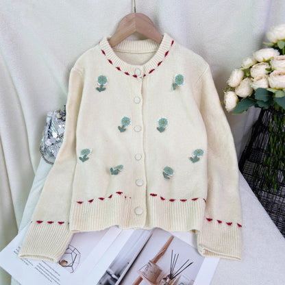 Damen Strickjacke Florales Muster Knopfverschluss Norvielle