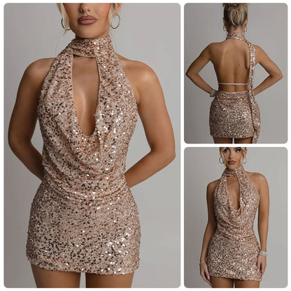 Damen Paillettenkleid Schimmerndes Halterdesign Norvielle - Norvielle