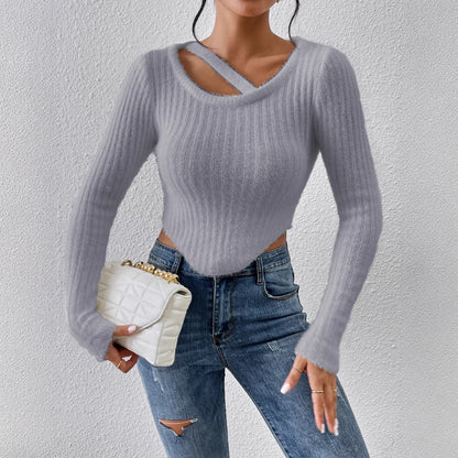Damen Off-the-Shoulder Stricktop Elastisch Beige