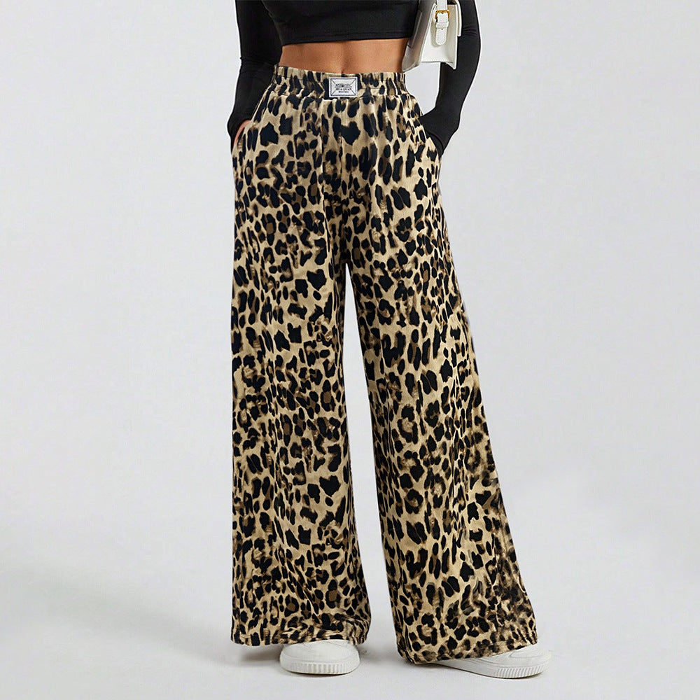 Damen Palazzo-Hose Tierprint Elastikbund Schwarz - Norvielle