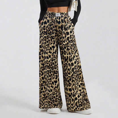 Damen Palazzo-Hose Tierprint Elastikbund Schwarz - Norvielle