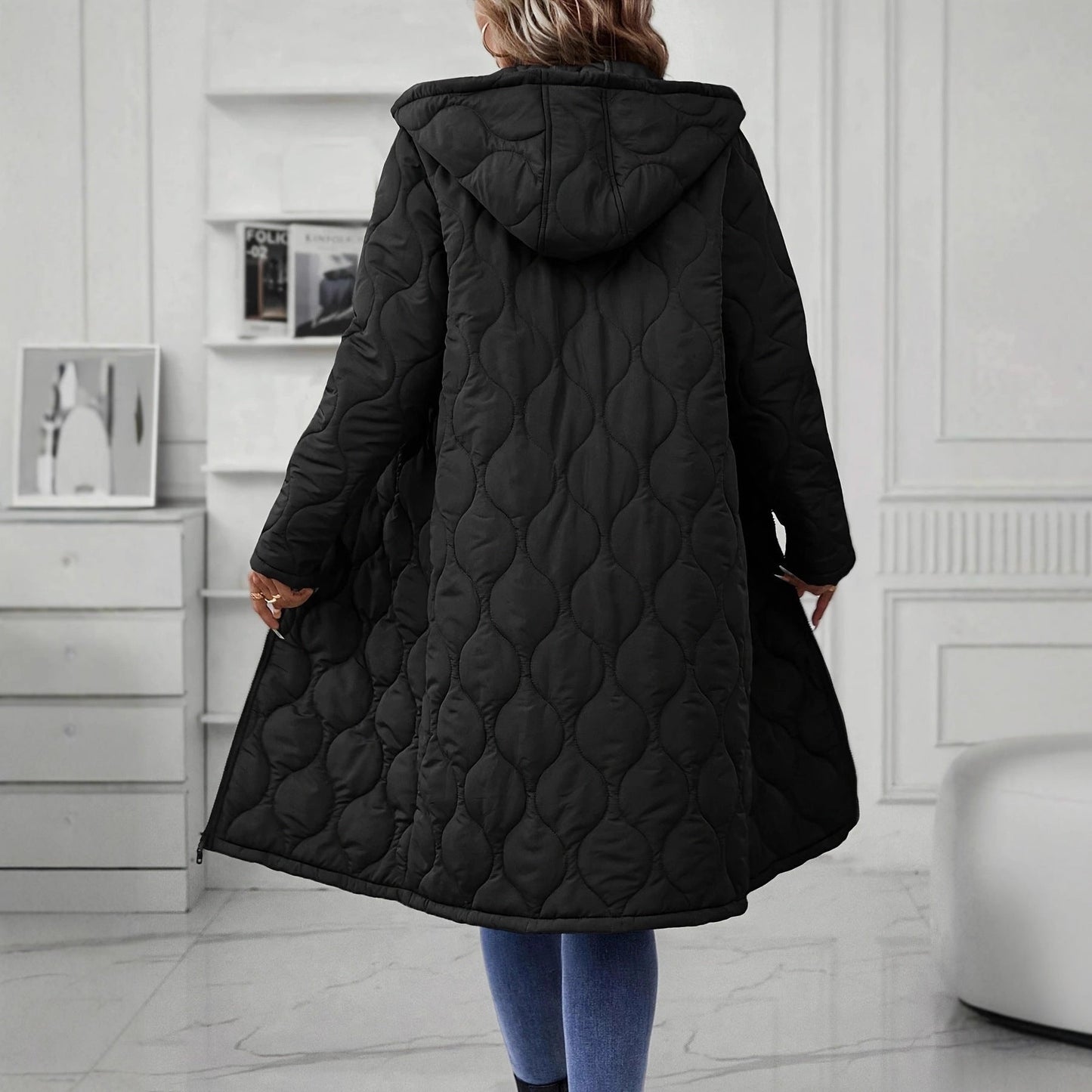 Damen Kapuzenjacke Norvielle Elegante Steppung Langer Ärmel