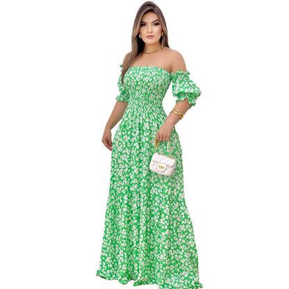 Damen Maxikleid Schulterfrei Rüschendetails Norvielle