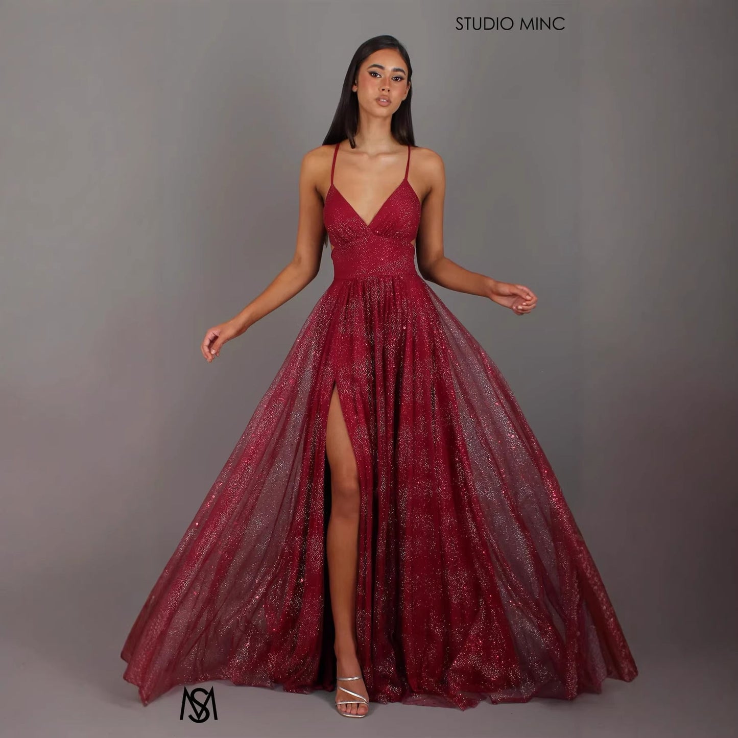 Damen Abendkleid V-Ausschnitt Tüll