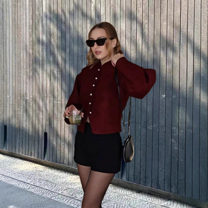 Damen Kurzjacke Voluminöse Ärmel Norvielle